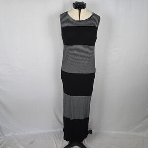 Bobeau Maternity Dress Women's XL Black Gray Colorblock Striped Sleeveless